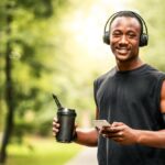 Fitness,Mobile,Application.,Cheerful,African,Sportsman,Checking,On,Sport,App